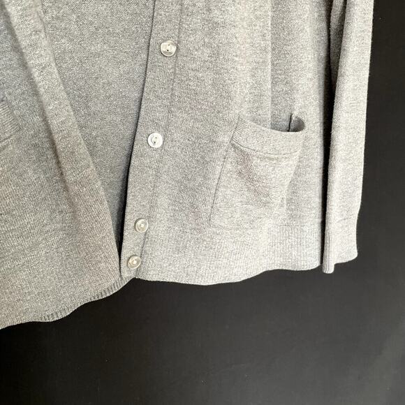 Lands' End gray knit cardigan women's size medium cotton modal sweater pockets - Picture 4 of 7